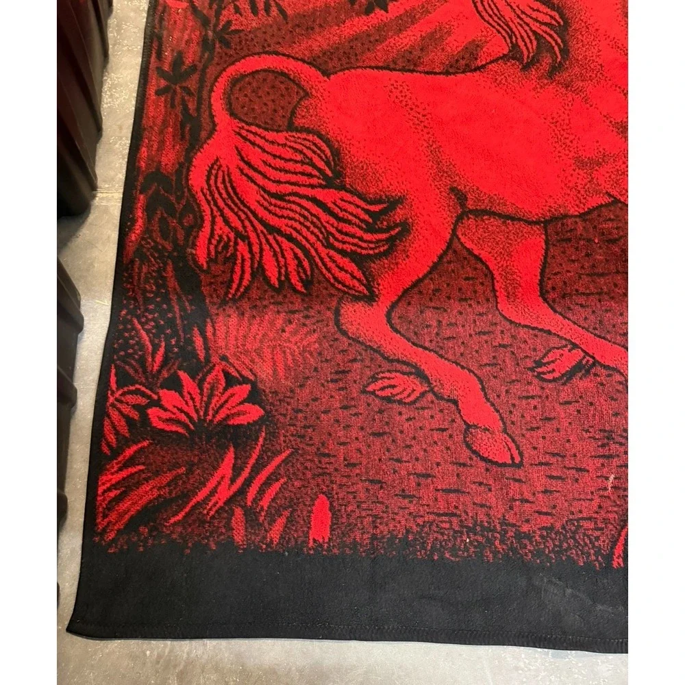 Vintage San Marcos Unicorn Blanket Cobija Red/Black Reversible Aprrox 72